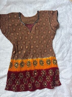 Embellished Multicolor Boho Tunic with Jewel Accents